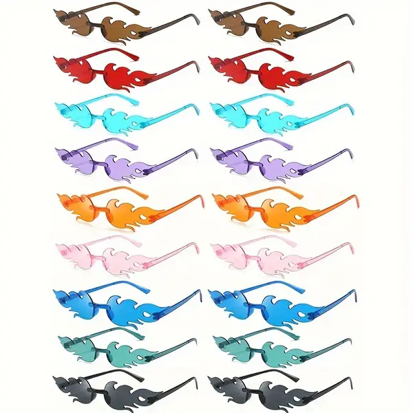 18-Pack Flame-Shaped Frameless Party Glasses Unisex Fashion Eyewear, Plastic Anti-Reflective Lens for Climbing & Outdoor Activities - Decorative Novelty Glasses with Plastic Hinges