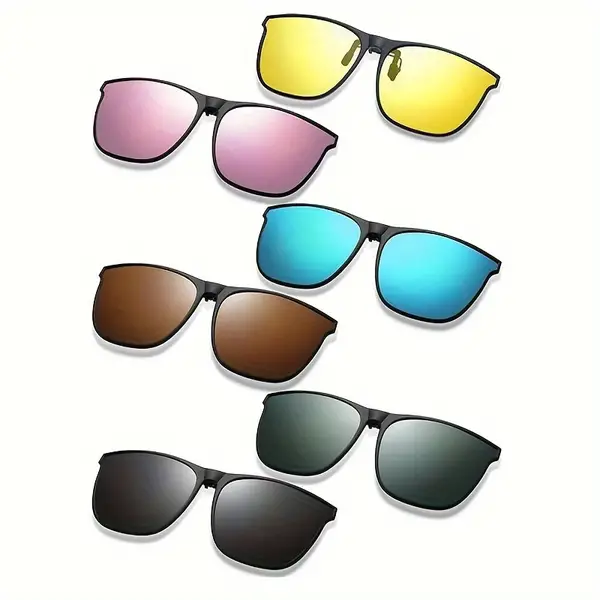 6 Pairs Large Polarized Clip On Sunglasses UV Protection Driving Clip On Sunglass Colorful Flip Frame Glasses For Women Men Eyeglasses