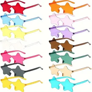 14pcs Star Shaped Rimless For Women Cute Candy Color Fashion One-piece Sun Shades For Rave Party Prom