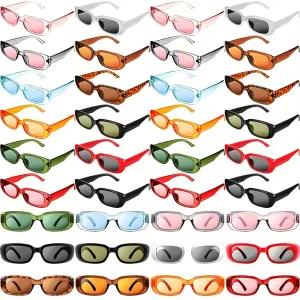 36 Pcs Womens Rectangle Sunglasses Retro Trendy Glasses Vintage Sunglasses Driving Sunglass 90s Eyewear for Girl Men (Multi Colors)