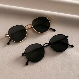 2pcs Women's Retro Round Metal Frame Fashion Glasses - Anti-Reflective, Fashionable Shades For Outdoor & Travel