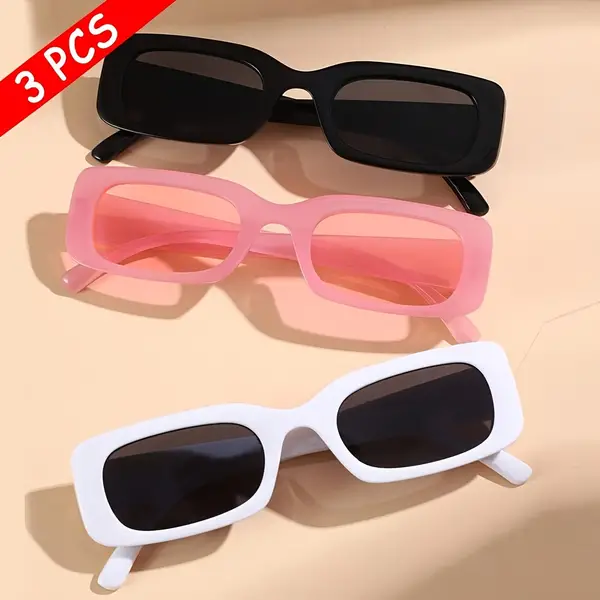 3pcs Chic Rectangular Fashion Glasses for Women - Retro Candy Colors, Anti-Glare Lenses, Durable PC Frame & Metal Hinges