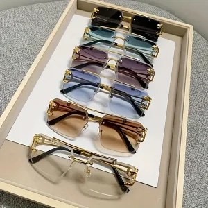 6pairs, Elegant Cool Trendy Large Square Frame Rimless Fashion Glasses, Leopard Design Temples, For Men Women Outdoor Party Vacation Travel Driving Decor Photo Prop