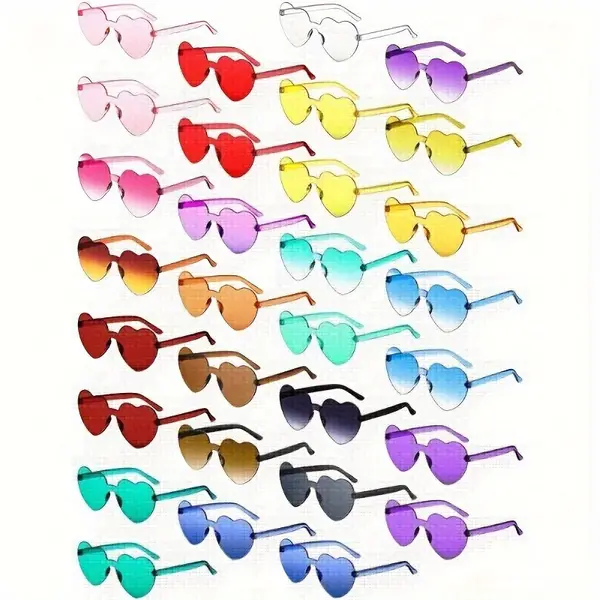 30 Pairs Heart Shaped Sunglasses Bulk Rimless Heart Sunglasses Candy Color Eyewear For Women Men Bachelorette Party