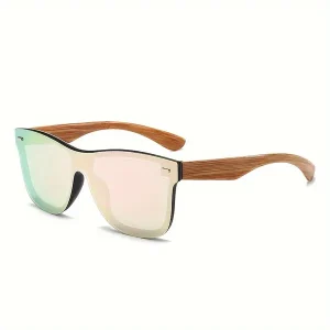 Retro Square Frameless Fashion Glasses With Colored Lenses, Bamboo Legs, Suitable For Men, Women, Outdoor Sports, Parties, Vacations, Travel, Driving, Fishing Supplies, And Photo Props.