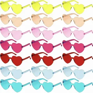 21pcs Heart Shaped Rimless Glasses For Women Men Cute Candy Color One-piece Decorative Shades For Beach Wedding Party For Music Festival