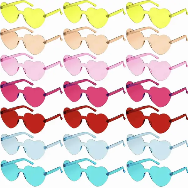 21pcs Heart Shaped Rimless Glasses For Women Men Cute Candy Color One-piece Decorative Shades For Beach Wedding Party For Music Festival